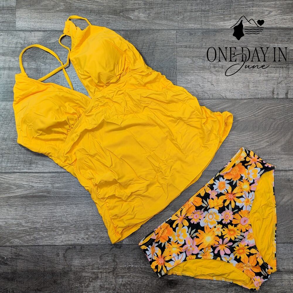 Yonique Floral V Neck Tankini Swimsuit Size XXL